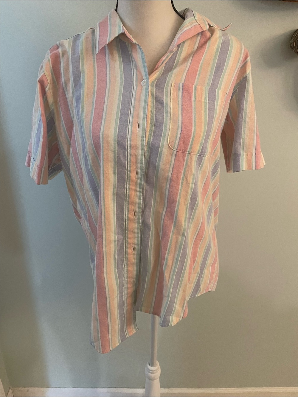 Vintage Classic Elements Pastel Striped Button-Up - Pink, Blue, Yellow, Cream